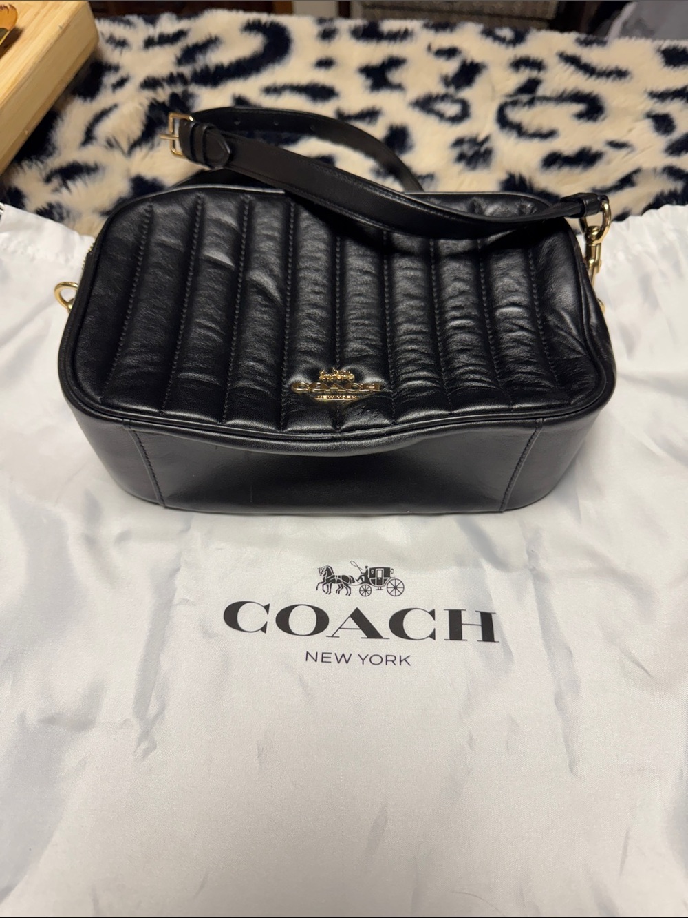 Coach Black Quilted Leather Crossbody Bag with Gold Hardware